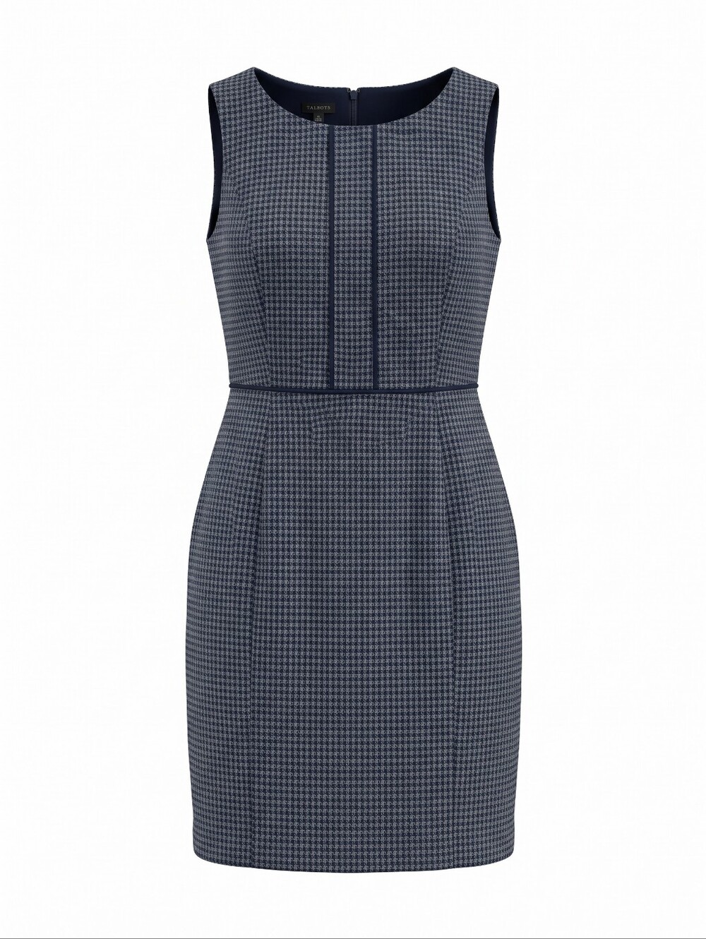 Talbots Navy Houndstooth Sleeveless Sheath Dress with Navy Trim